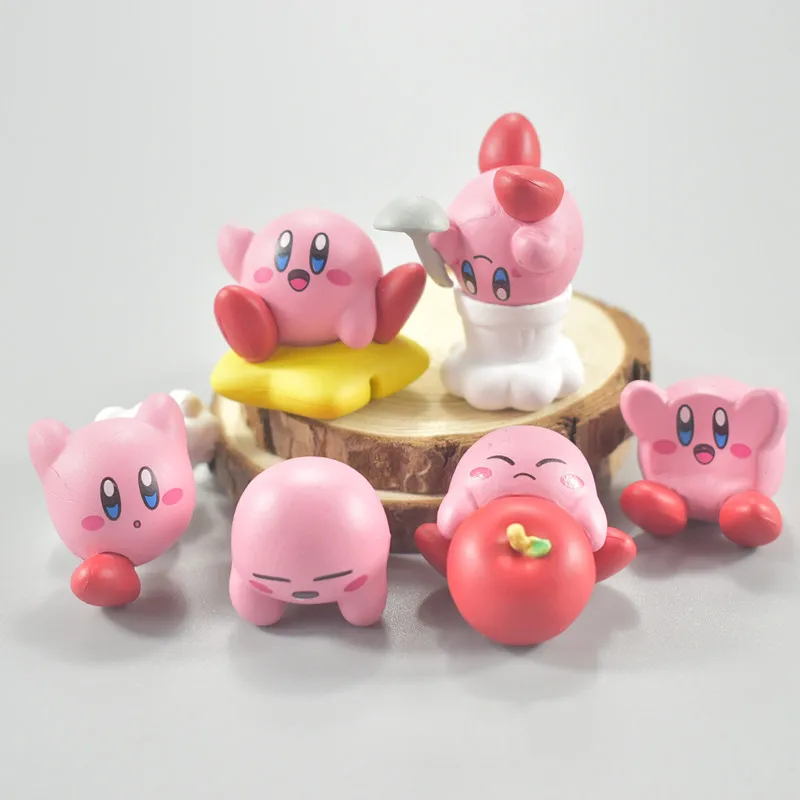 

6pcs/lot Kirby Figure Toy Kirby Cosplay Popopo Chef With Spoon Star Apple pvc Figures Keychain Pendant Set Toys