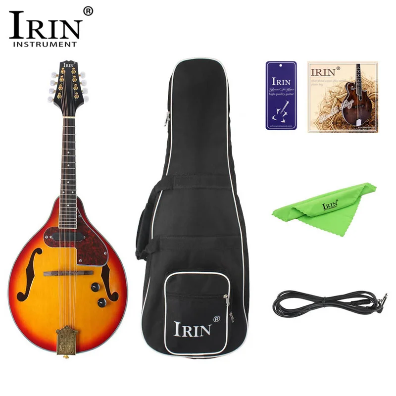 

IRIN 8-String Electric Mandolin 7Pcs/Set A Style Rosewood Fingerboard Adjustable String Instrument with Cable Strings Picks Bag