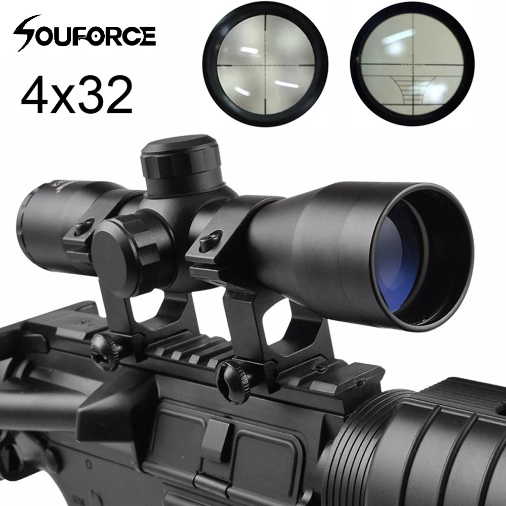 4x32 المدمجة التكتيكية بندقية نطاق عبر الشعر شبكاني Mildot Rangefinder يناسب 20 ملليمتر السكك الحديدية جبل للصيد بندقية الادسنس