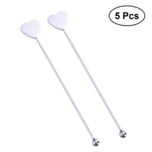 Ensemble de cueilleurs à Cocktail, en acier inoxydable, bâtonnets de fruits durables et pratiques en forme de cœur et de perles rondes, ensemble de 5 pièces