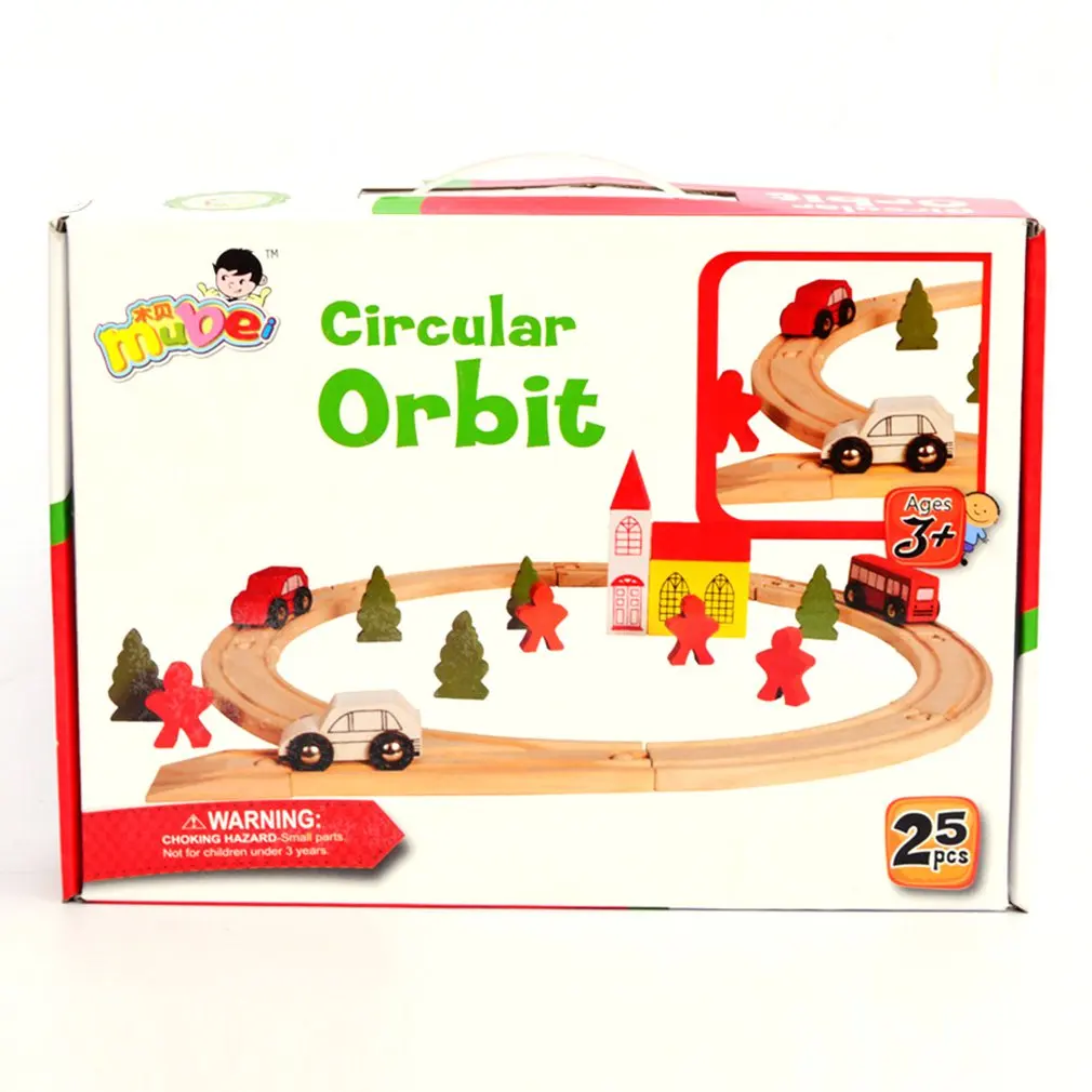 

25Pcs Wooden Mini Landscape Train Circular Orbit Railway Track Toy For Childrens Manual Practice Coordination Ability