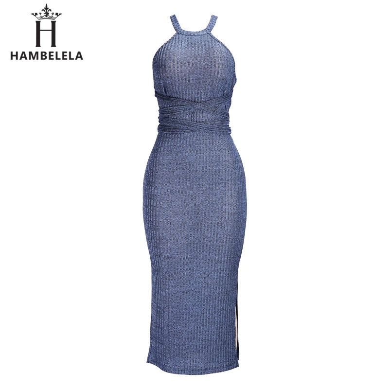HAMBELELA Halter Backless Cross Bandage Dress Sexy Off Shoulder Split Bodycon Knitted Dress Autumn Sleeveless Slim Women Dresses (12)
