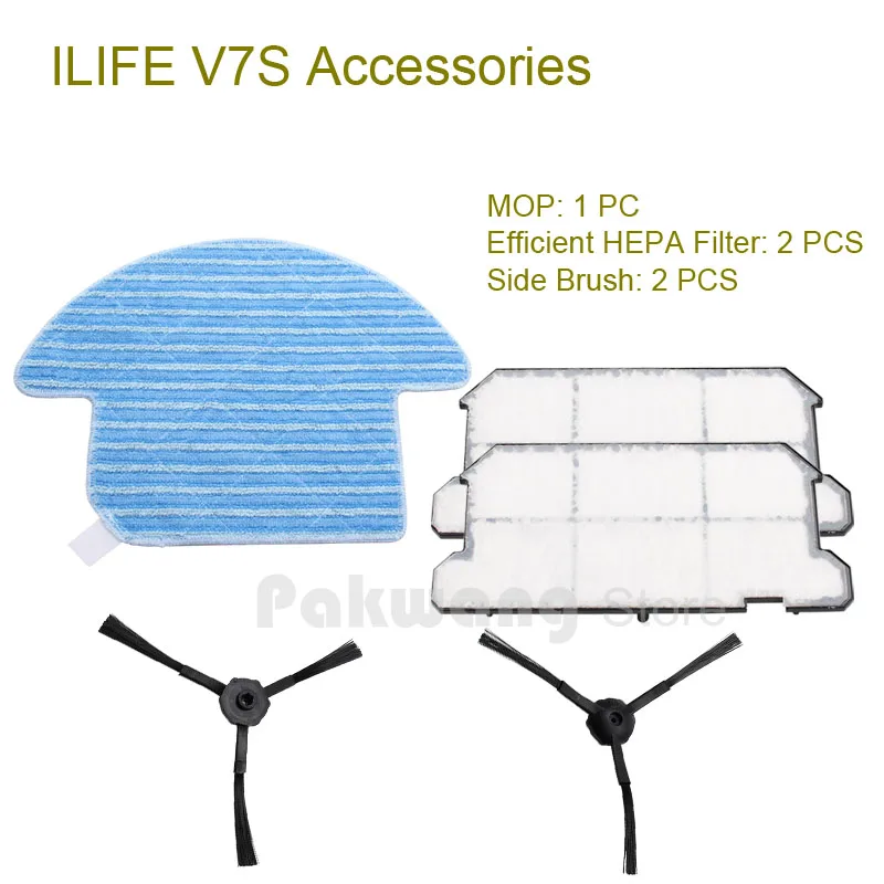 Original ILIFE V7S Side Brush 2 Pcs Efficient HEPA Filter 2 Pcs And Mop 1 Pc