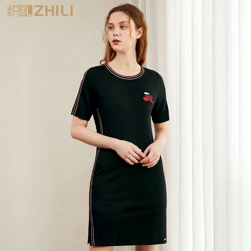 

ZHILI Women's Casual Crew Neck Simple T-Shirt Straight Dress