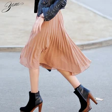 Новые женские летние плиссированные юбки на цельнолитой подошве элегантные юбки, подходит ко всему, Шифоновая юбка Повседневное Mid Длина юбка в складку для женщин