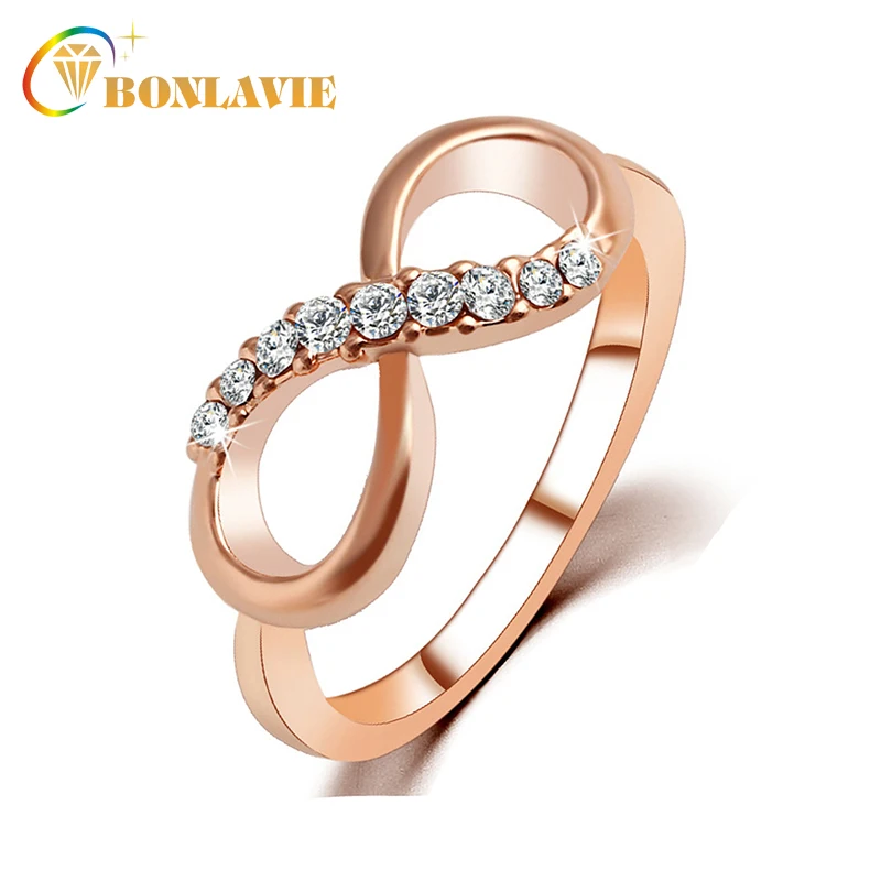 Lady Girls Simple Number 8 Shape Crystal Zircon Ring Luxury Rose Gold
