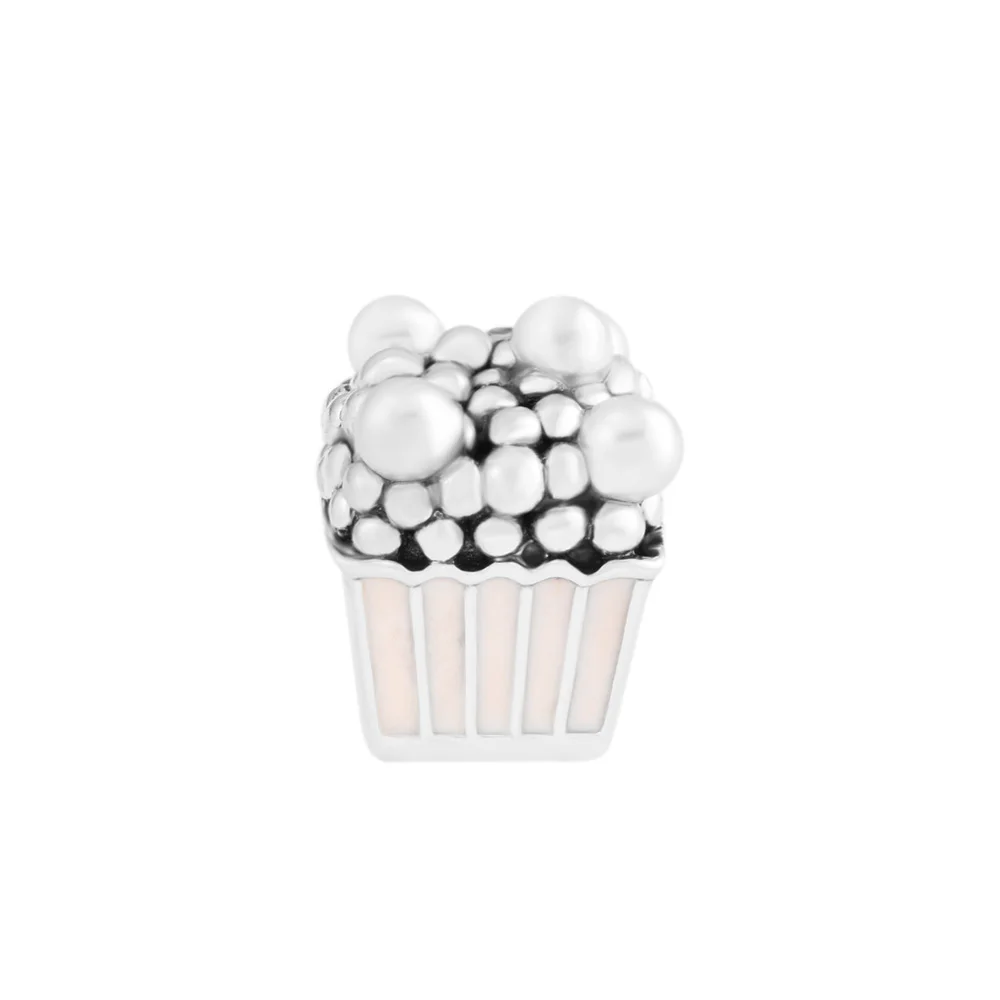 

Pandulaso Delicious Popcorn Summer Pink Enamel Charms for Jewelry Making Fit Women DIY Chain Bracelets Girls Silver 925 Jewelry