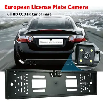 

EU European License Plate Frame Car Rear View Camera Waterproof Night Vision Reverse Backup Camera 4 LED light