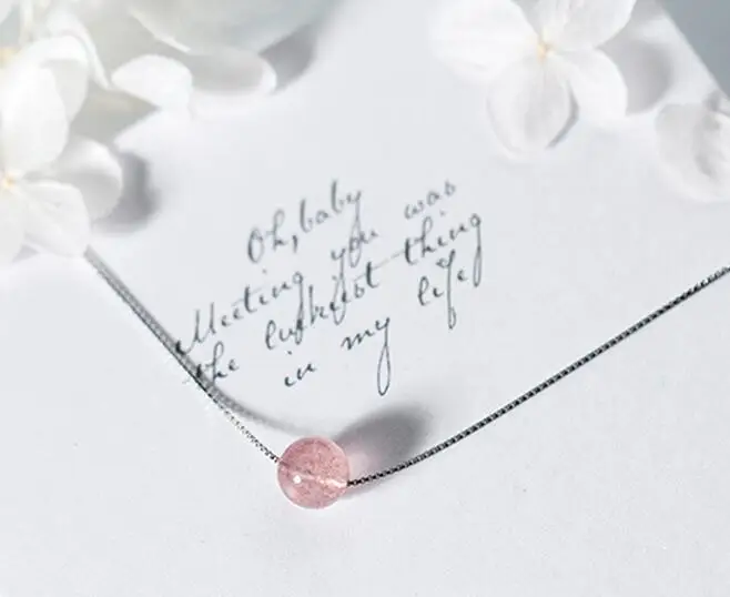 Реальные. 925 пробы серебряные ювелирные изделия круглый натуральный розовый ожерелье с кварцевым камнем Подвески GTLX1441