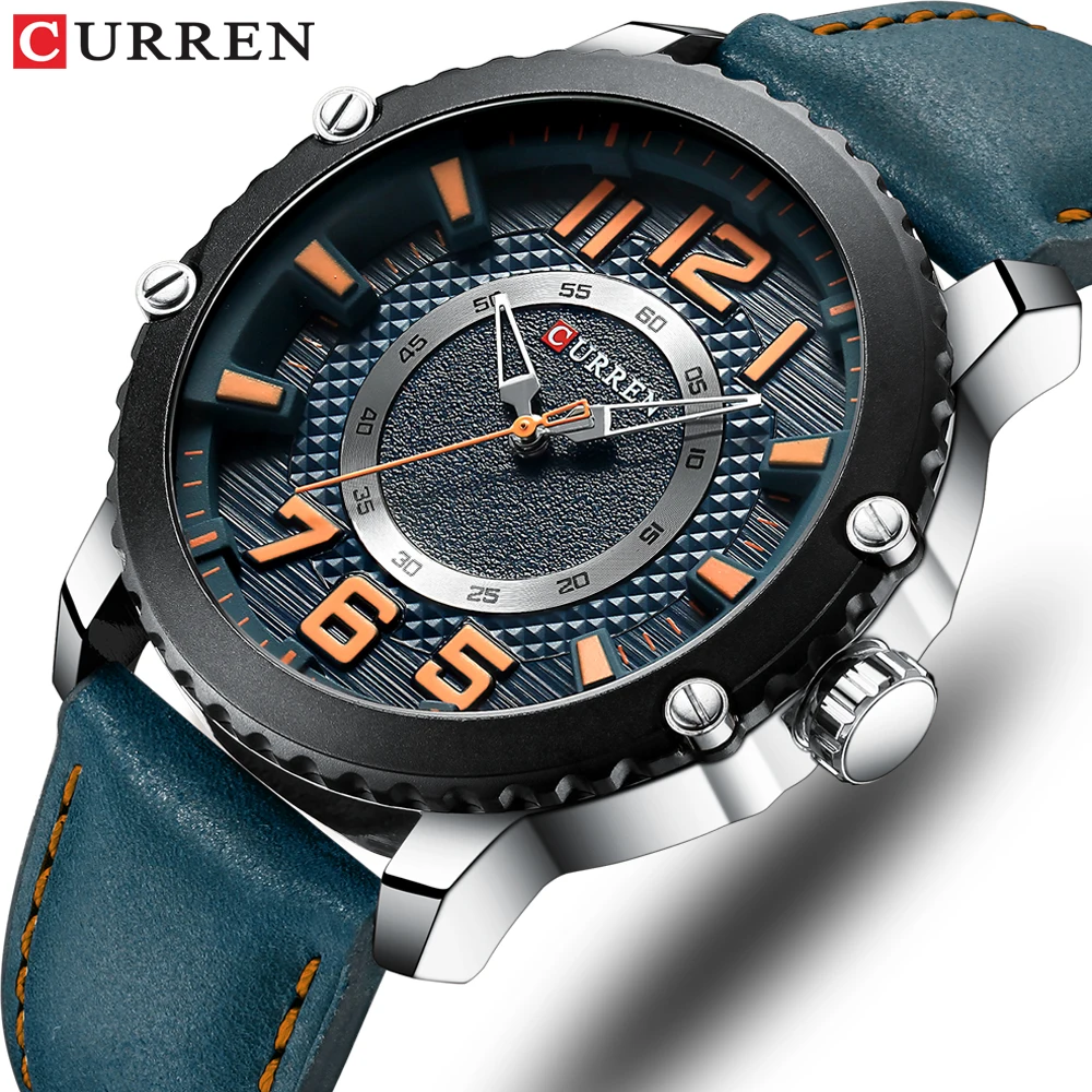  2019 CURREN New Men Watch Fashion Military Sport Waterproof Quartz Wristwatch Creative Dial Design 
