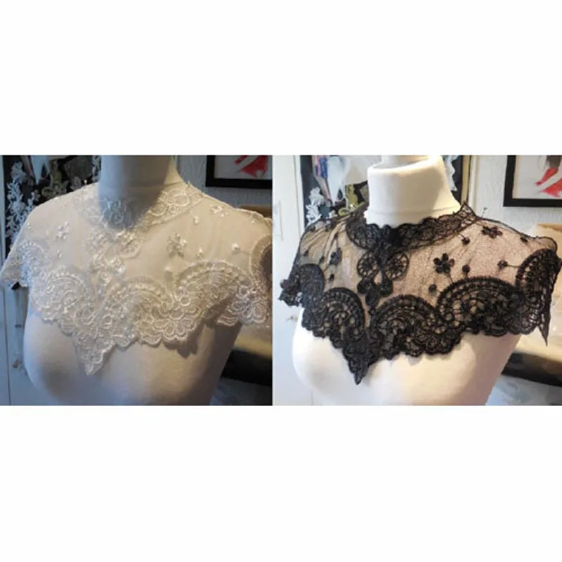 

2Pcs White&Black Flower Embroidery Neckline Lace Collar DIY Handmade African Lace Fabric For Clothes Supplies Craft Scrapbooking