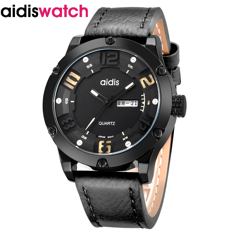 addies top fashion men business quartz leather band watch luxury waterproof wristwatch relogio masculino montre homme 