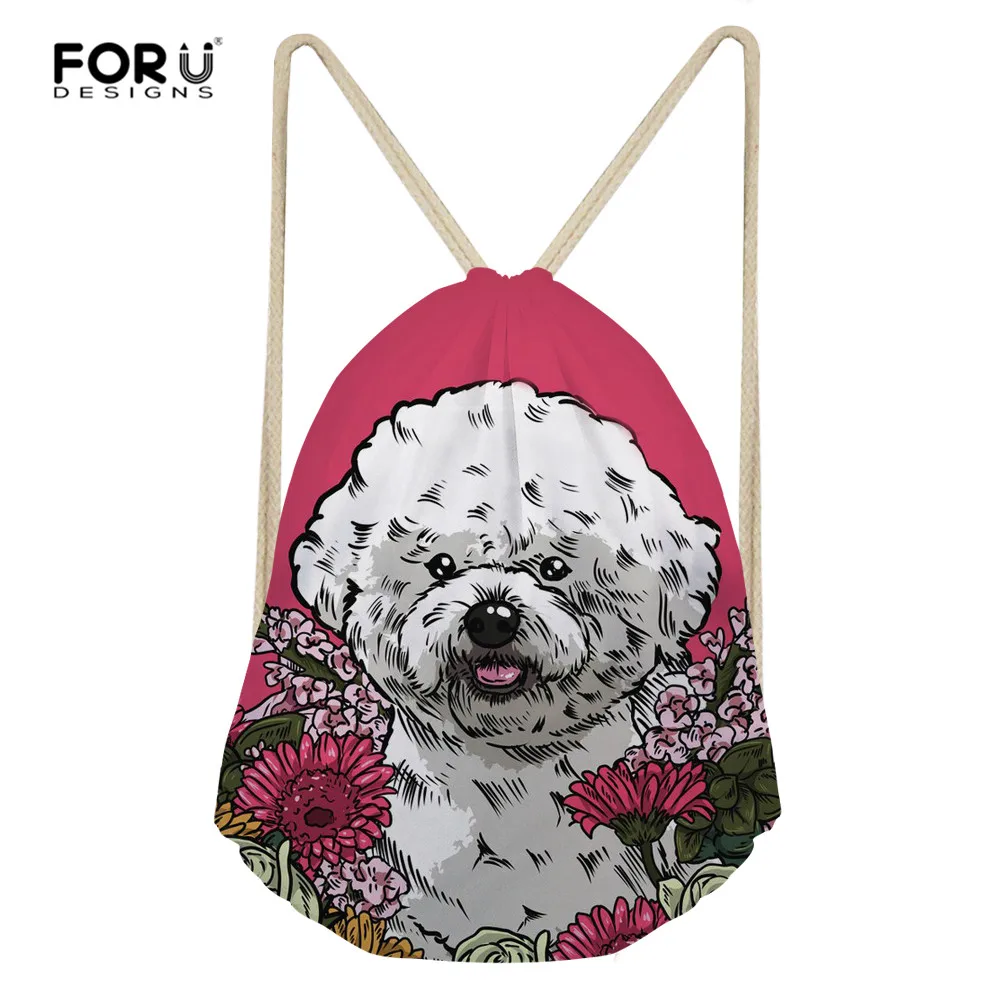 FORUDESIGNS Bichon Frise Drawstring сумка пространство собака рюкзак для путешествий на шнуровке Softback mochila для женщин Легкий пляжная