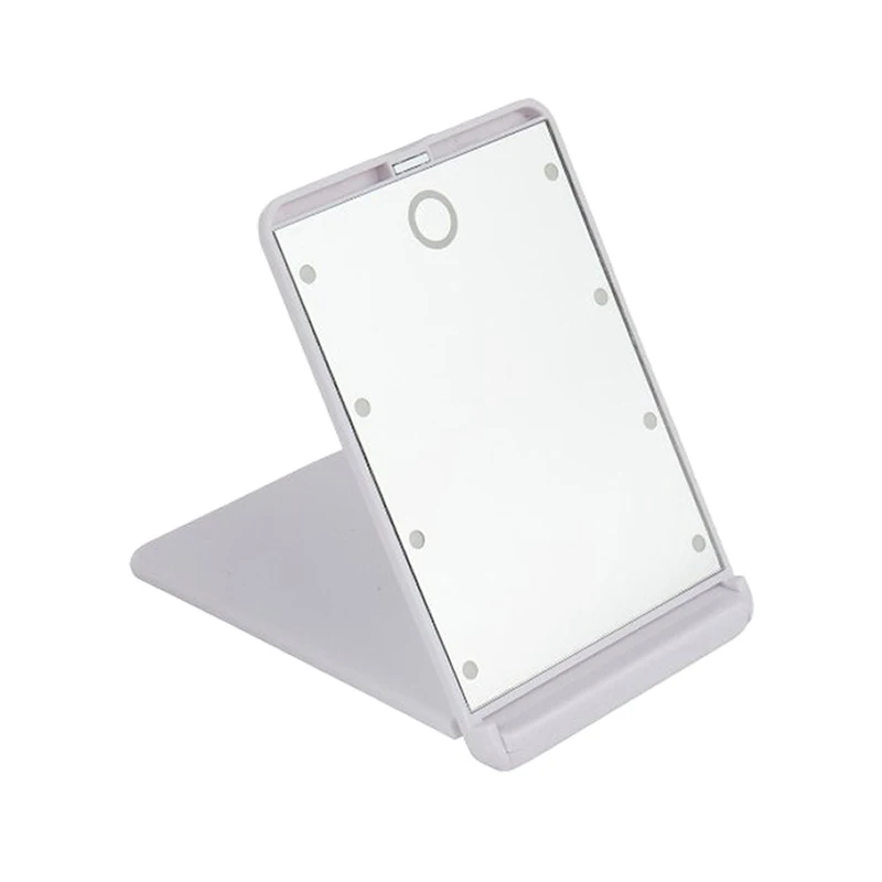 Зеркало для макияжа с 8 светодиодами, косметическое зеркало с сенсорным диммером, откидная крышка, управляемая подставка для настольной спальни, для путешествий - Цвет: Белый