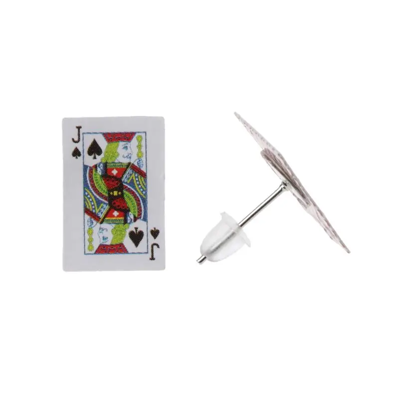 

Night Club Hip Hop Small Playing Poker Cards Stud Earrings Funny Jewelry Unisex