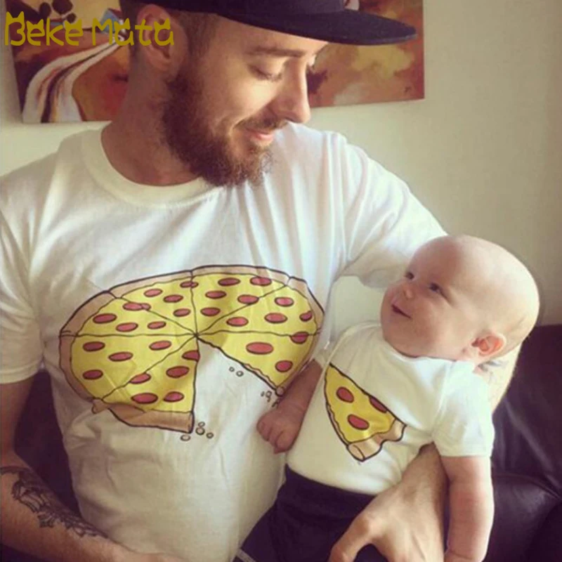 

Family Matching T-shirts 2018 Summer Casual Matching Father Son Clothes Pizza Print Short Sleeve Cotton Family Look Clothing