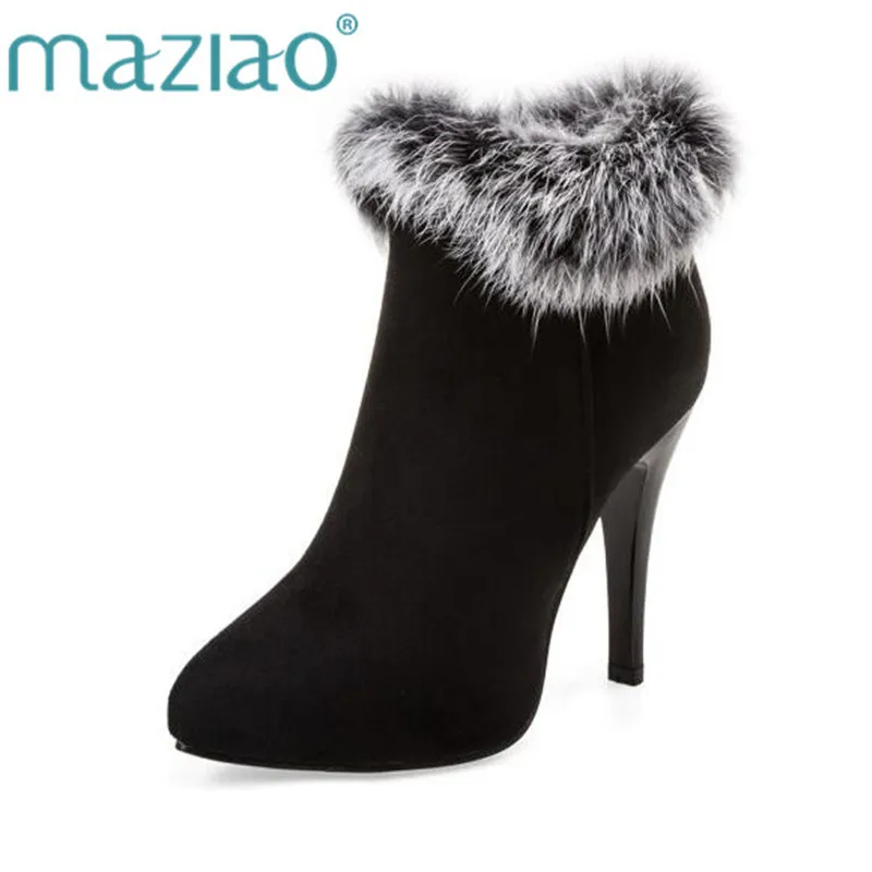 

MAZIAO Women High Heels Ankle Boots Winter Boots Platform High Heels Ladies Boots ZipWhite Purple Big Size 34-43