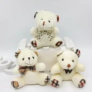 

Hot Sale Sit High 9 cm Plaid Bow Teddy Bear Toys Soft Plush Baby Toy Party Bouquets Accessories wedding bouquets 3 Colors 12 pcs