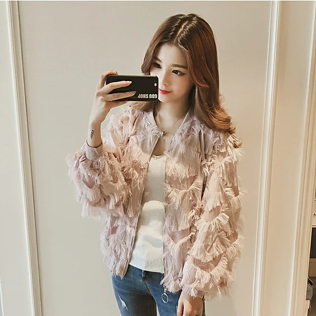 pink coat Neploe Новое поступление Женская куртка с длинным рукавом и круглым вырезом на молнии бейсбольное пальто женские Топы Куртки весенняя куртка-бомбер 38557 - Цвет: pink coat