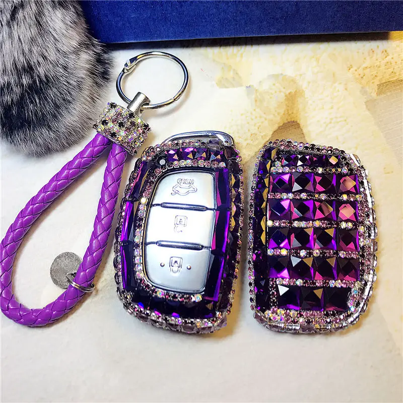 LUNASBORE Алмазный чехол для ключа автомобиля для hyundai Sonata IX35 IX25 Tucson Santafe ELANTRA чехол для ключей аксессуары для женщин Подарки - Название цвета: purple