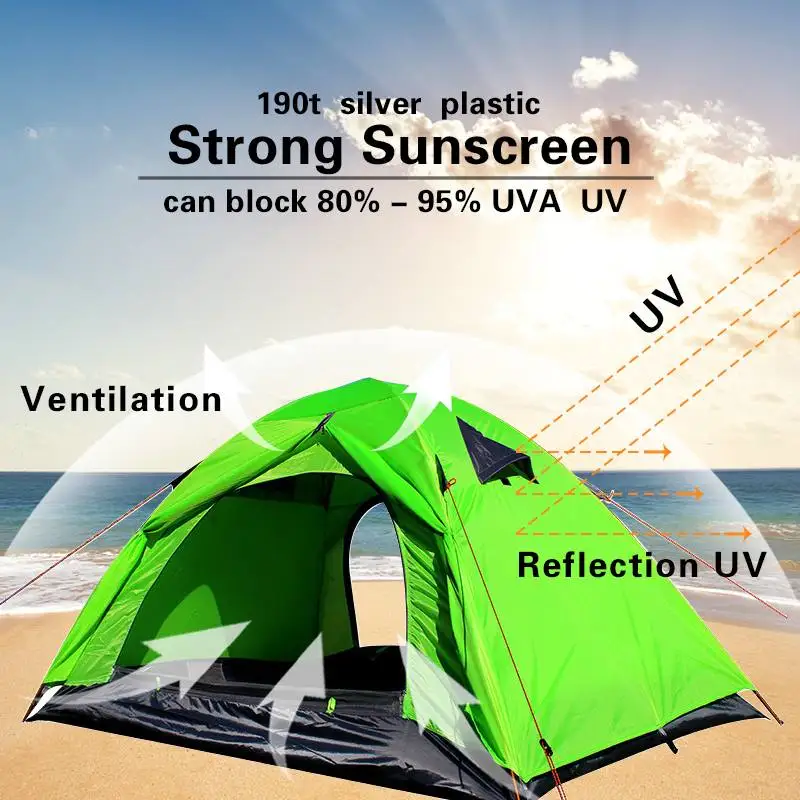 

3 Color 2 Persons Double Layer Waterproof UV Family Outdoor Camping Sunshelter Hiking Adventure Instant Beach Tent for 4 Seasons