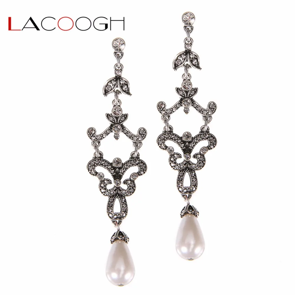 Lacoogh New Clear Rhinestone Crystal Chandelier Long Earrings For Lacoogh New Clear Rhinestone Crystal Chandelier Long Earrings For Women Simulated Pearl Bridal Wedding Jewelry F10107 In Drop From
