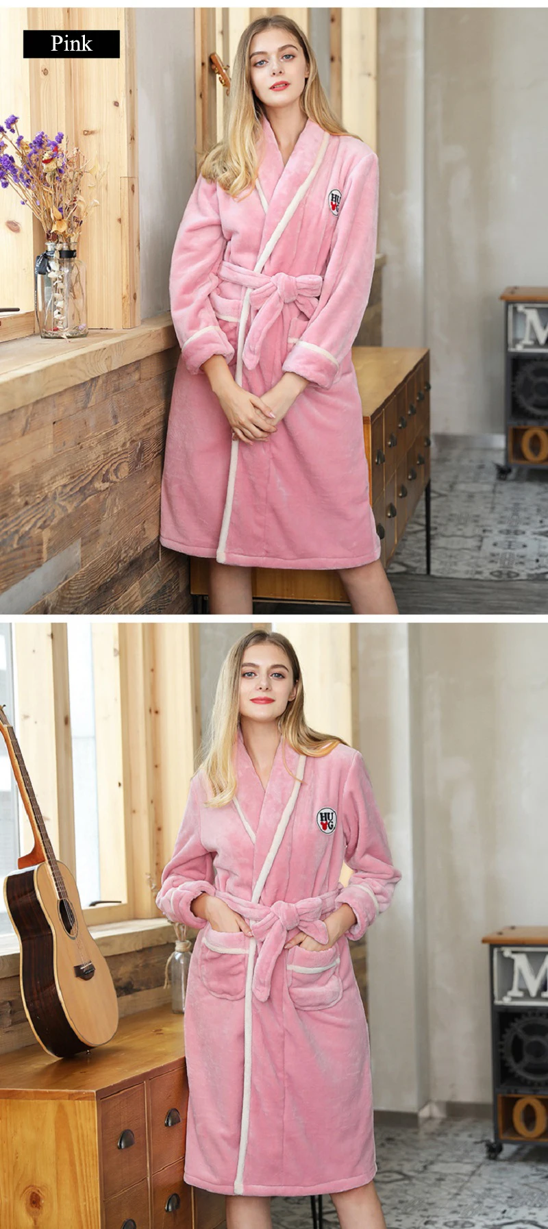 women pink coral fleece robe