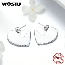 WOSTU Лидер продаж чистого серебра 925 пробы, внутреннее покрытие серебристого цвета, в виде сердца, для влюбленных серьги гвоздики с прозрачными камнями для Для женщин ювелирные изделия Подарок на Год FIE512