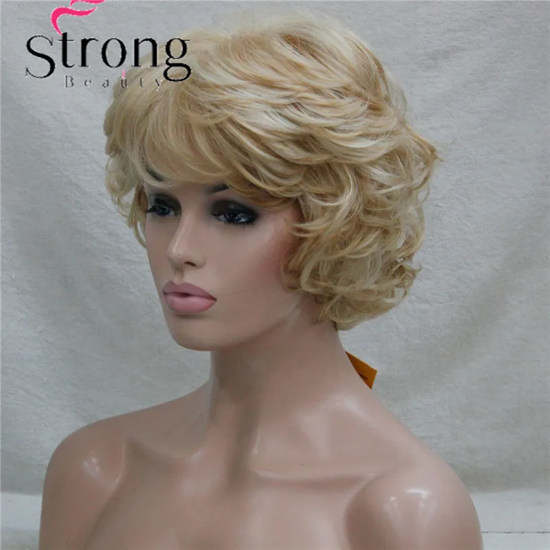 L-427B 24H613 Women's Wig Wavy Curly Golden Blonde mix blonde Short Synthetic Hair Full Wig (3)
