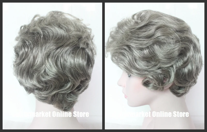 Silver Gray Hair Old Women Wigs Short Curly Hair Wig Fashion