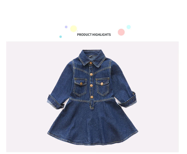 Baby Dresses Girls Children's Toddler Girls Recreational style High-end denim Dresses lapel princess Dress for 3-14Y girls kids clothing (17)
