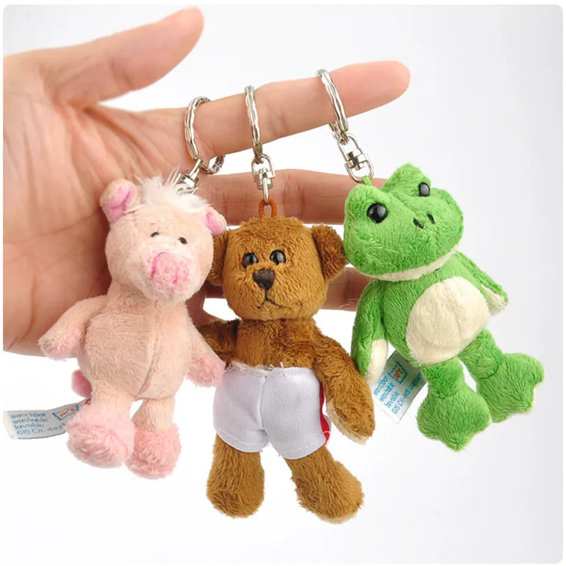 Cute Cartoon Brown Bear Pink Pig Frogs Plush Keychain Toys Movie Anime