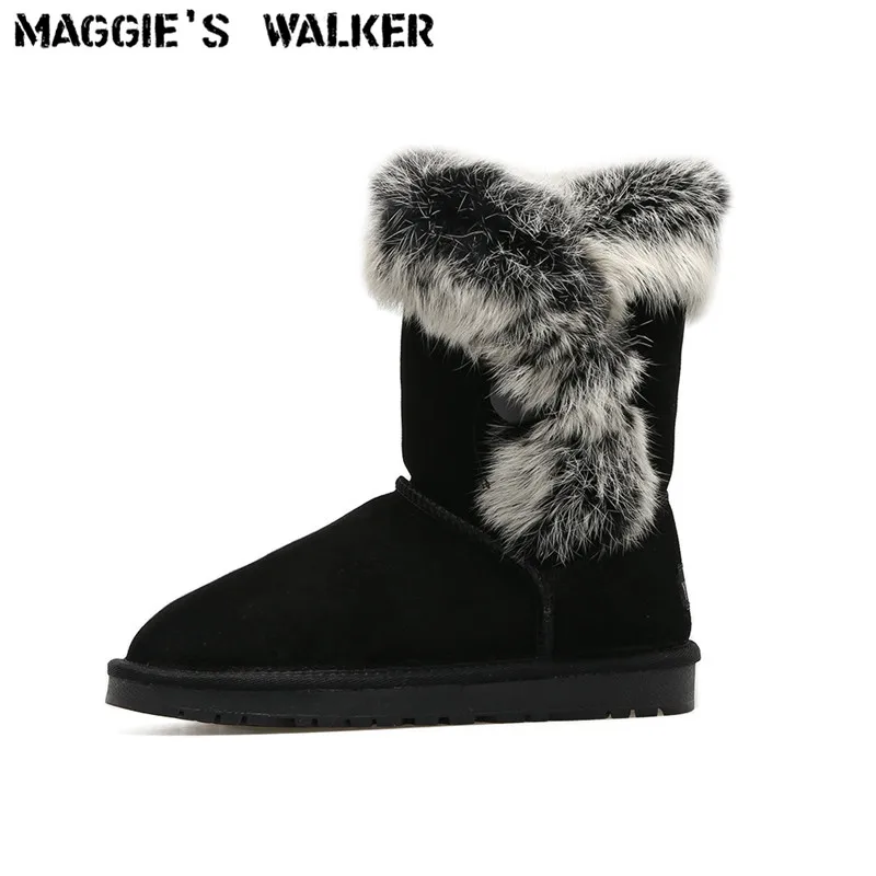 

Maggie's Walker Women Fashion Genuine Leather Snow Boots Platform Winter Ankle Boots With Plush Lining Fox Hair Size 35-40