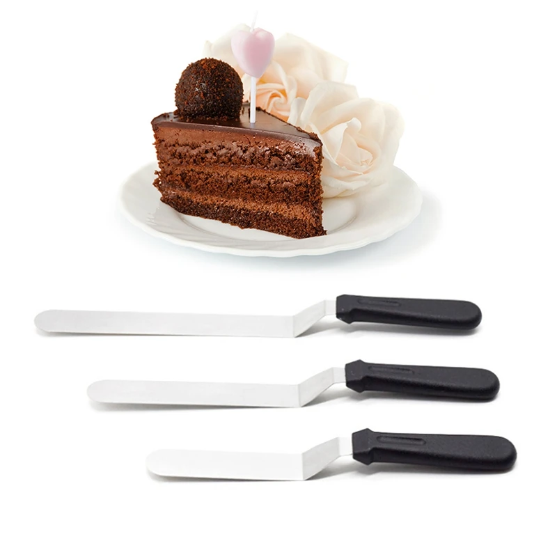 New 3 Pieces Angled Icing Spatula Set Stainless Steel Kitchen Cake