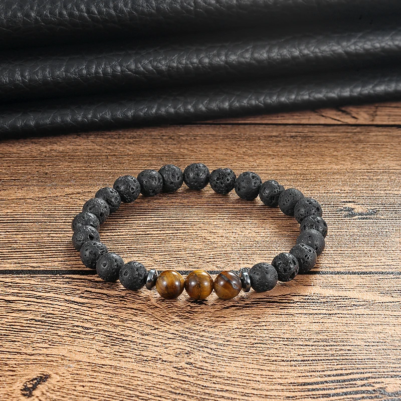 

LIVVY Charming Obsidian Tiger and Hematite Bracelet White Stone Pearl Bracelet Men's Popular Boys Yoga Charm AS227
