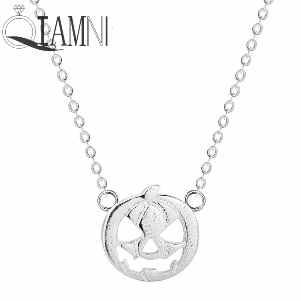 

QIAMNI 925 Sterling Silver Halloween Pumpkins Lantern Round Chain Choker Necklace Pendant Women Halloween Jewelry Gift