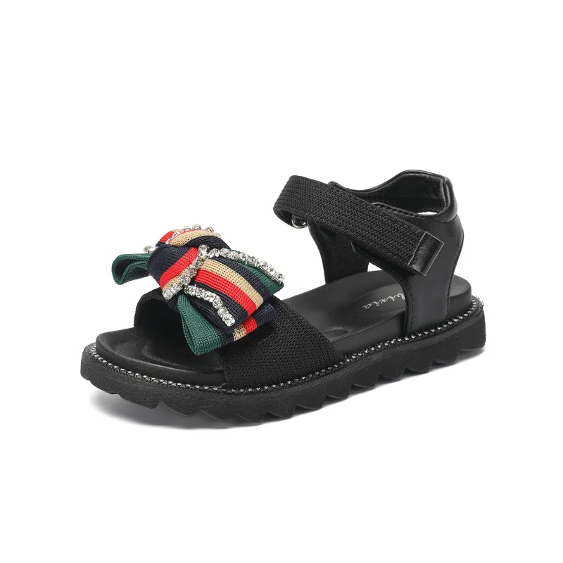 

2019 New Summer Fashion Princess Girls Sandals Non-slip Bow drill Children Flat Genuine Leather Sandals Kids Beach Shoes 26-37