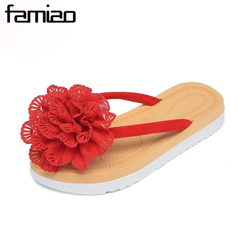 New Summer Women's Sandals Sweet Big Flower Decoration Flat Leisure Slippers Solid Color Shoes Woman Flip Flops Ladies shoes