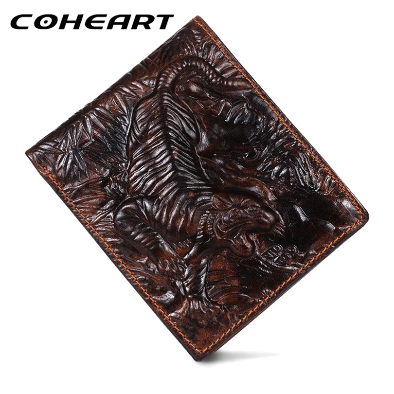 COHEART мужской кошелек из натуральной кожи с 3D рисунком тигра Мужской винтажный