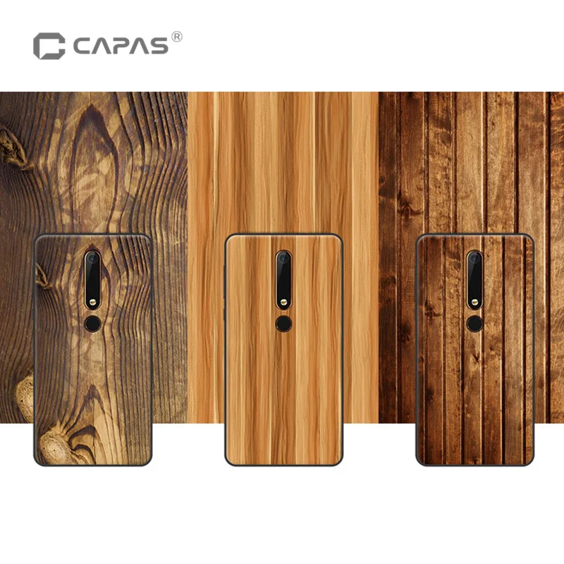 

For Nokia 6 6.1 Case Cover 3D Printing Wood Stone Pattern Cover For Nokia 6 2018 Second Generation 2nd Case Soft TPU Back Cover