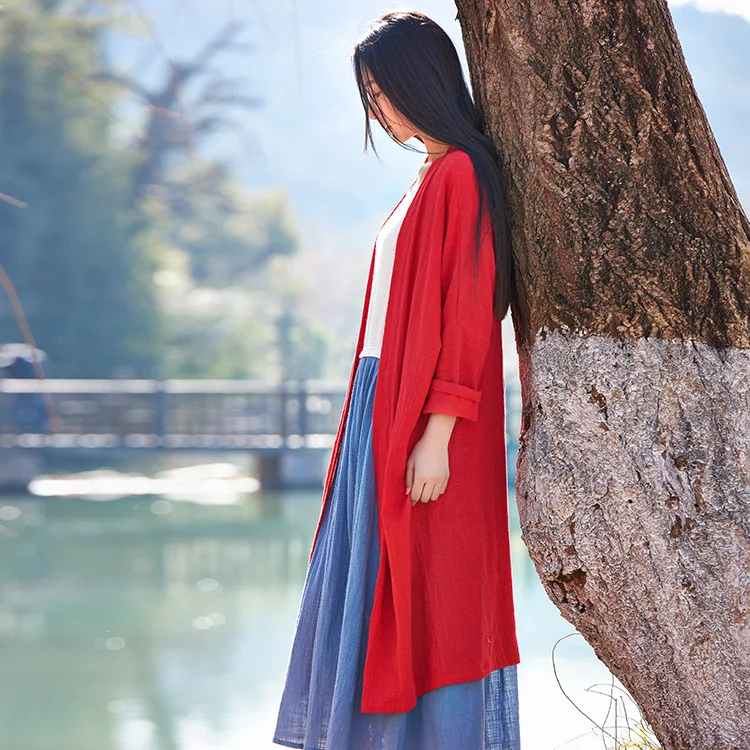 À Femmes Originale Printemps Coton Survêtement Lin Et rouge D'été Bxf2175 Veste 2019 Simple Nouvelle Prise Manches blanc Bleu Art Frais De Longues qS6Xt