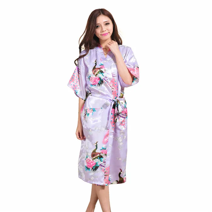 Модные золотые Для женщин Silk район Ночное Sexy кимоно Robe платье цветок Pijama feminino oversize размеры S M L XL XXL, XXXL s001-i - Цвет: Lavender