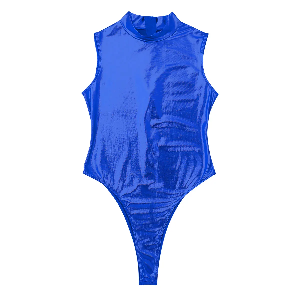 Балетное трико, женское трико, боди, купальник, цельное блестящее металлическое нижнее белье, макет шеи, высокий вырез, стринги, купальник, комбинезон - Color: Royal Blue
