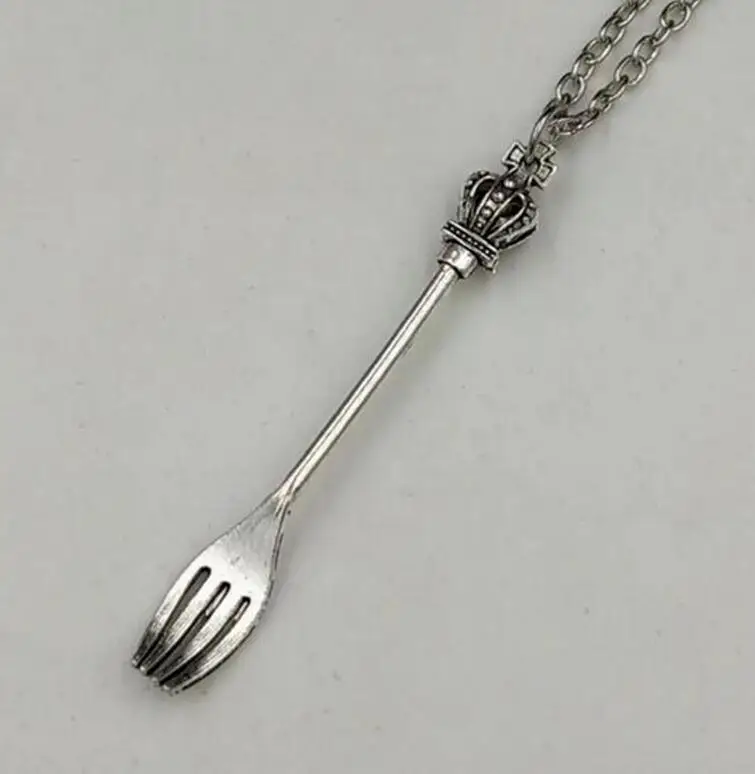 10 Pcs Knife & Fork Necklaces Pendant Vintage Silver Teaspoon Snuff Spoon Charms Collar