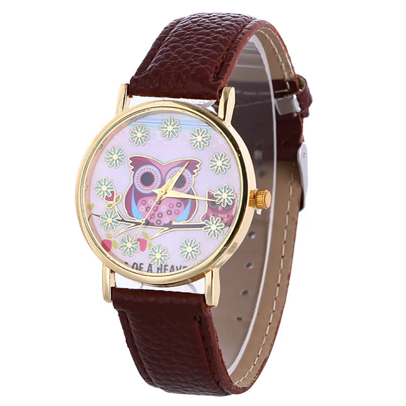 Fashion women's watches casual watches leather watch strap Owl Pattern Quartz Analog Wrist Watch clock relogio feminino M16 (2)