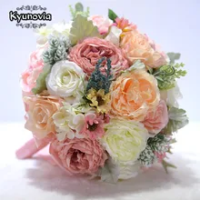 Kyunovia свадебный букет Lvory и Румяна Розовый пион Свадебный цветок Шелковый Свадебный букет buque de noiva свадебное украшение D41