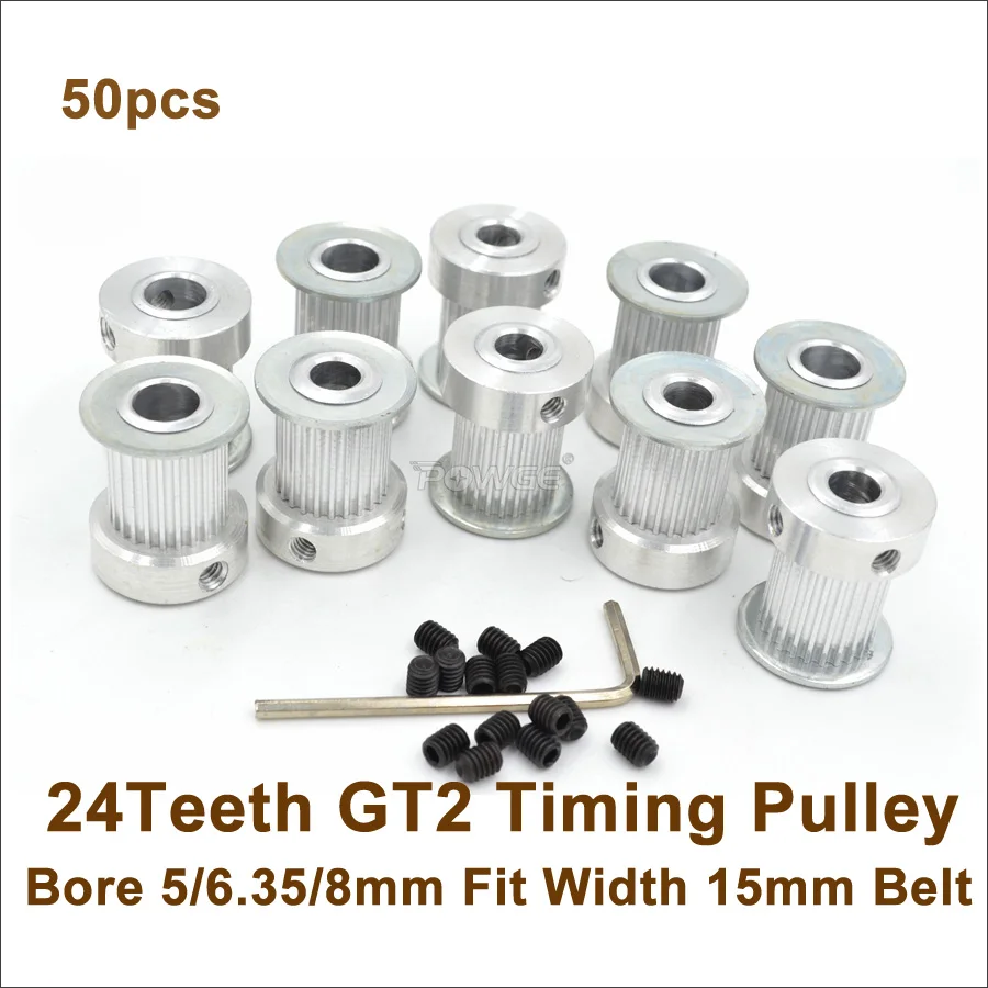 

POWGE 50 шт. 24 зубьев 2GT зубчатый шкив Диаметр 5/6.35/8 мм ширина 15 мм GT2 Ремень ГРМ 24 T 24 зубьев GT2 шкив 3d части принтера
