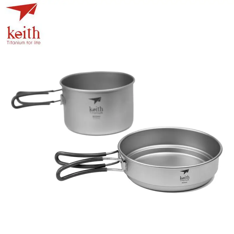 Keith 2 IN1 titanio 400 ml pan 800 ml pot tazones con mango plegable Cook set ultraligero camping picnic utensilios de cocina utensilio ti6012