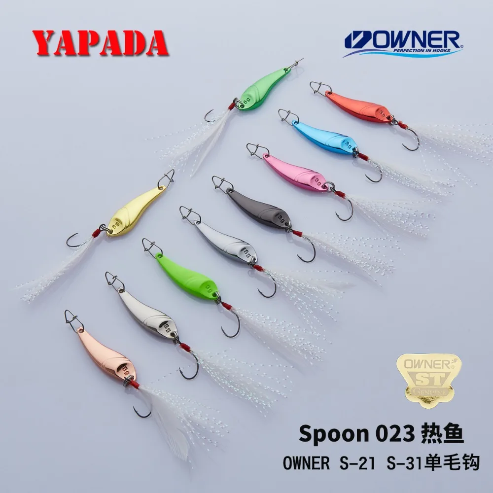 YAPADA ложка 023 Горячая Рыба 2 г 3 5g владелец крючок + Feather28 32 40mmMulticolor металлический