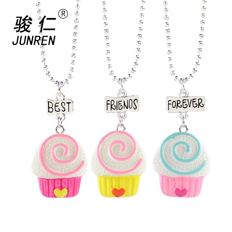 

3pcs/set BFF Jewelry Best Friend Forever Charm Pendants Choker Love heart Ice cream cake Kids Necklace gifts